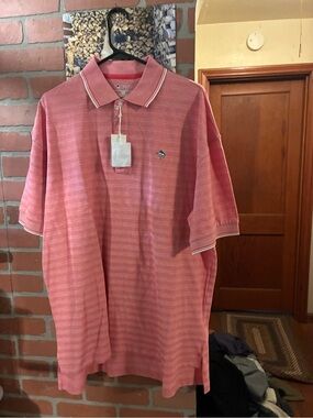 Men's Striped Pink Polo with Contrast Trim
